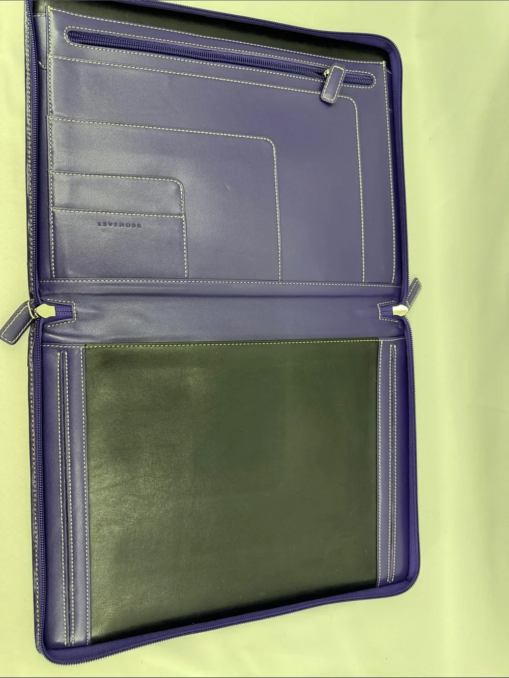 Levenger Leather Executive Zip Letter Portfolio Binder in Violet, BMH initials
